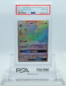 POKEMON SUN & MOON LUNALA GX #153 SECRET RARE HOLO PSA 10 GEM MINT #45890556