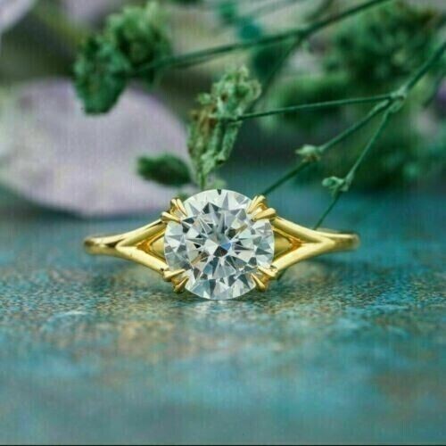 1.00 CT Round VS/SI Lab Grown Diamond 14K Yellow Gold Women's Engagement Ring - Picture 1 of 7