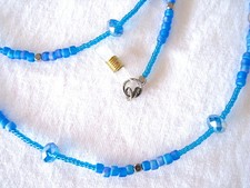 34" Handmade Lanyard or Eye Glass Holder Blue n Silver Beaded