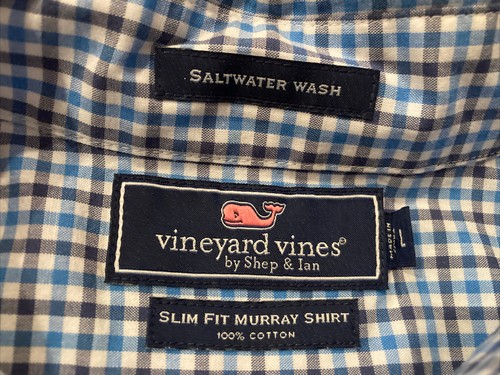 Vineyard Vines Slim Fit Murray Saltwater Wash Button Blue Plaid Shirt Mens Large - Picture 7 of 12