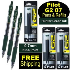Pilot G2 07 11079 Pens & Refills, Hunter Green Gel Ink, 0.7mm Fine FREE Shipping