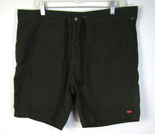 Seager Men's Size 36 Green Nylon Snap Plus Drawstring USA Made Flat Front Shorts