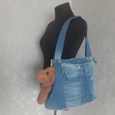Handmade Denim bag for pets, Carrier small dogs, Portable bag-house