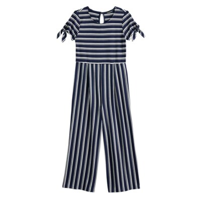 NEW $48 My Michelle NAVY Striped Stretch Knit Wide leg Jumpsuit Girls S M L XL