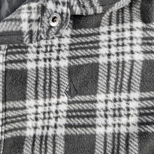 Volcom Shirt Mens Small Black White Plaid Long Sleeve Fleece Snap Closure - Picture 2 of 11