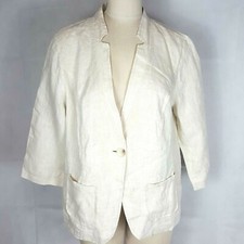 Chicos Womens Blazer Sz Large 2 Draped Front Beaded Linen Jacket Casual