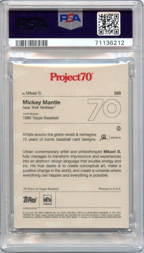PSA 10!!  2021 Topps Project70  Mickey Mantle 1990 Topps Baseball Mikael B #328 - Picture 3 of 6