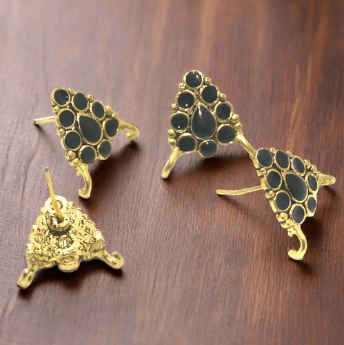 4 piezas, componentes de pendientes Meenakari de plata alemana de 18x19 mm negros - Imagen 4 de 9
