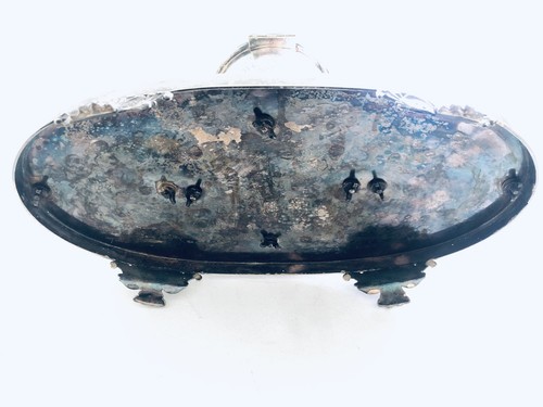 Silver Plate Engraved Butler Biscuit Barrel/Canister w/ Glass Jelly/Butter Bowls - Picture 8 of 12