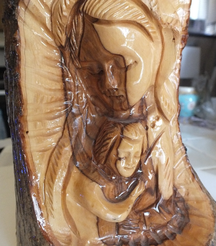 Beautiful 8" Hand Carved Mary and Baby Jesus Wood Art Relief Wall Hanging (2) - Picture 3 of 19