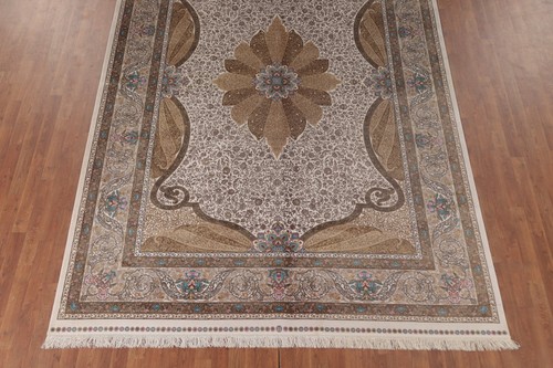 Silk Traditional Style Turkish Area Rug Ivory 8x11 ft Dining Room Carpet - Picture 6 of 20