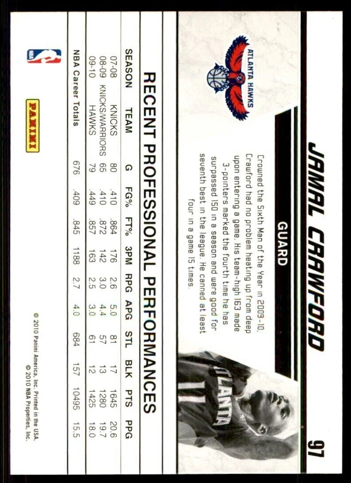 2010-11 Donruss Production Line Cracked Ice Jamal Crawford . Atlanta Hawks #97 - Image 2 of 2