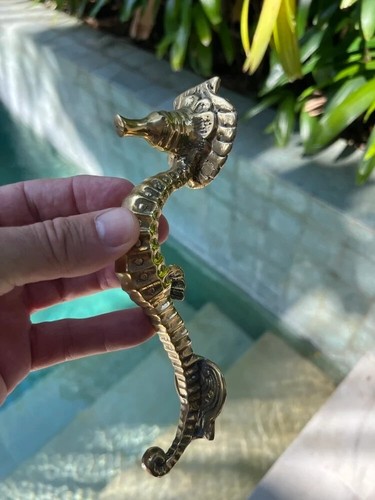 Cute Brass Small 8" Seahorse Door Handle Pull Antique Brass Old Style Grab - Picture 4 of 9