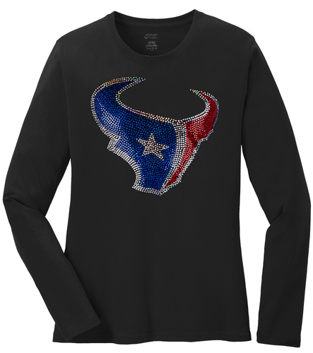 Women's Houston Texans Ladies Bling Long Sleeve T-Shirt Size S-4XL - Picture 1 of 1