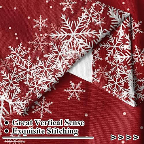 42 x 63 Inch Christmas Snowflake Bedroom Window Curtains Red Linen Rod Pocket - Picture 3 of 8