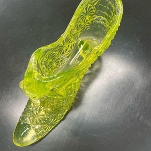 Vintage Fenton Vaseline Glass Cat Slipper