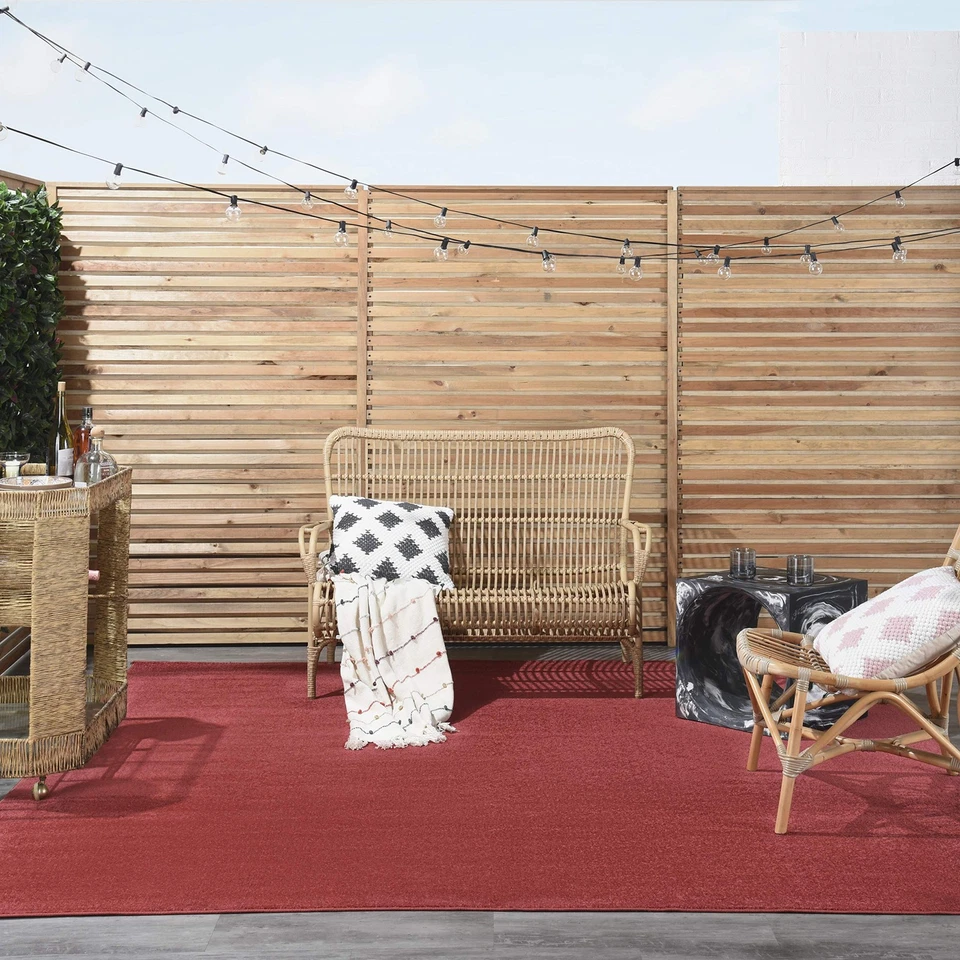 Alfombra interior exterior rojo ladrillo 9X9 pila baja fácil limpieza diseño versátil 100 polos... Foto 4 de 4