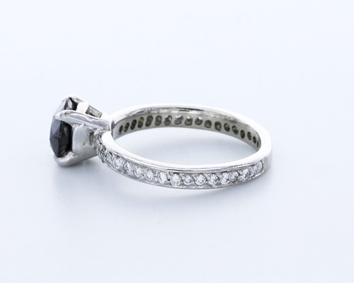 1.7 CT Natural Diamond Black/ Round Cut 14K White Gold Prong Classic Accent Ring - Picture 3 of 4