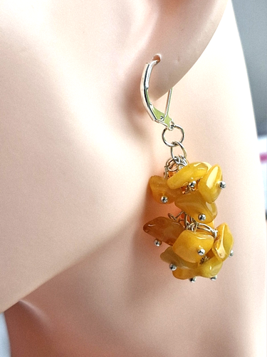"PENDIENTES DE ÁMBAR BÁLTICO NATURAL, UVA"" - color yema de huevo - Imagen 9 de 9