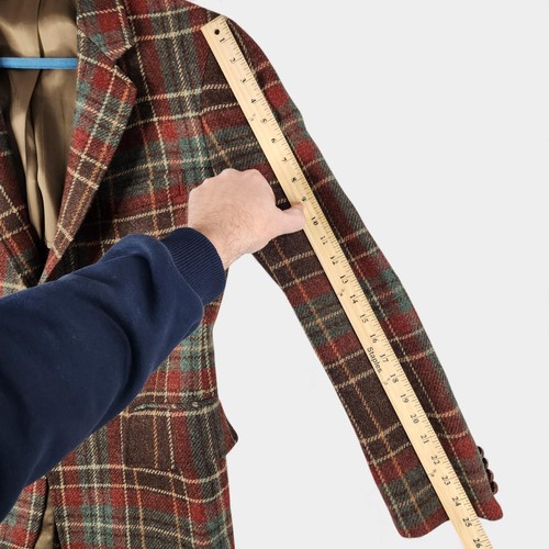 Vintage Saks Fifth Avenue Tweed Blazer Mens 42 Plaid Leather Elbow Patch - Picture 11 of 17