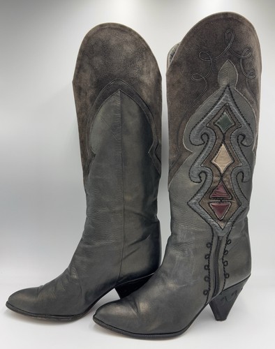 Vero Cuoio 17.25” Leather Boots Heels Womens 39.5 Brown Gray - Picture 4 of 15