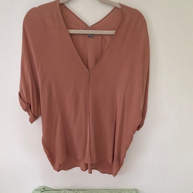 Vince Women's Brown Solid V-Neck Short Sleeve Pullover Blouse Top Size XS