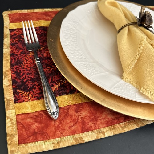 Handgefertigte maschinengesteppte Tischsets Herbst orange gelb 13 x 16 - Bild 5 von 23