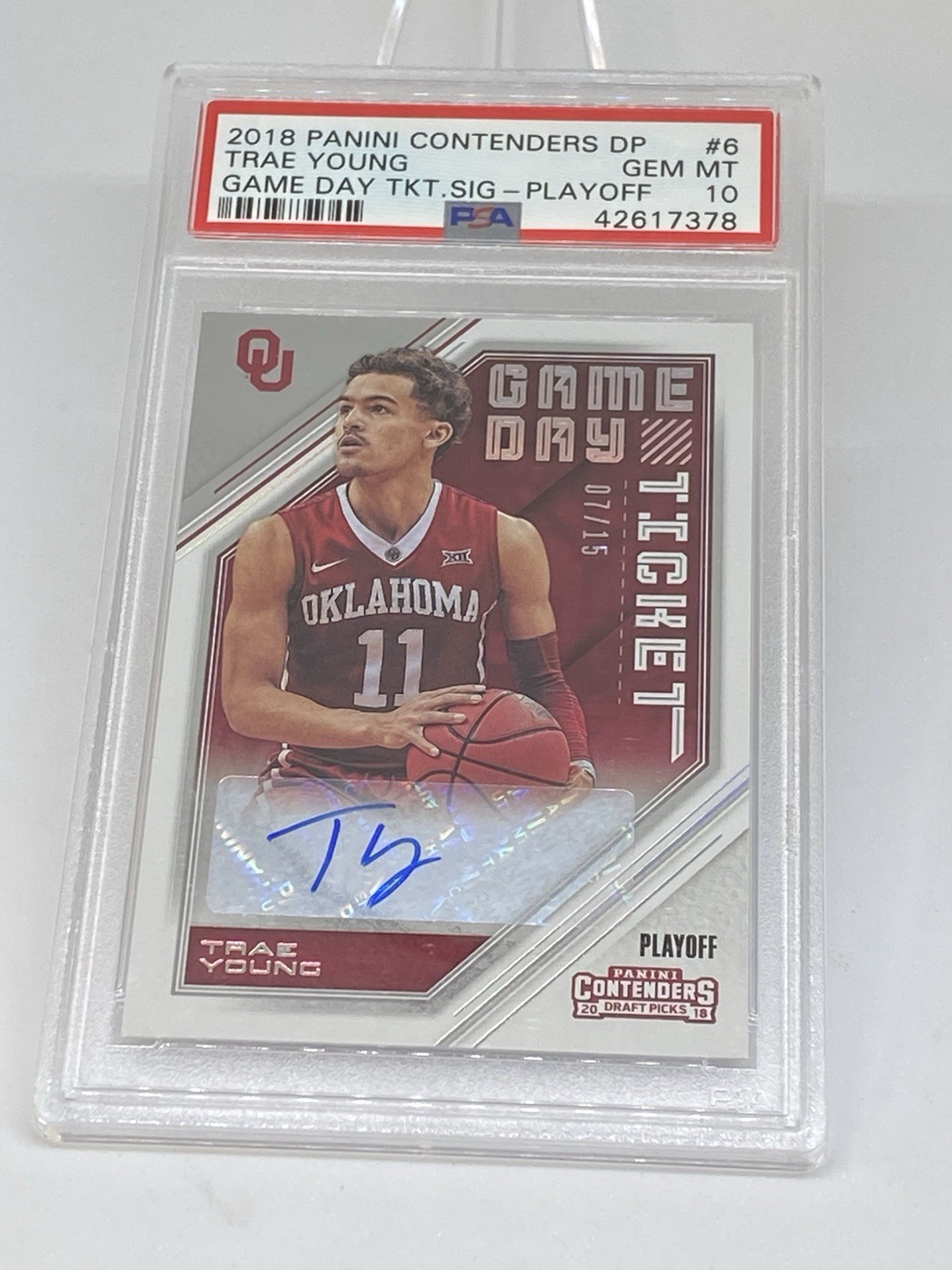 Trae Young 2018 Contenders Draft Picks Game Day Signatures /15 Auto PSA 10 POP2