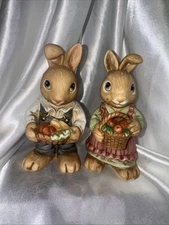 Vintage Homco Bunny Rabbit Figurines Harvest Fall Porcelain Set Of 2 1446 Taiwan