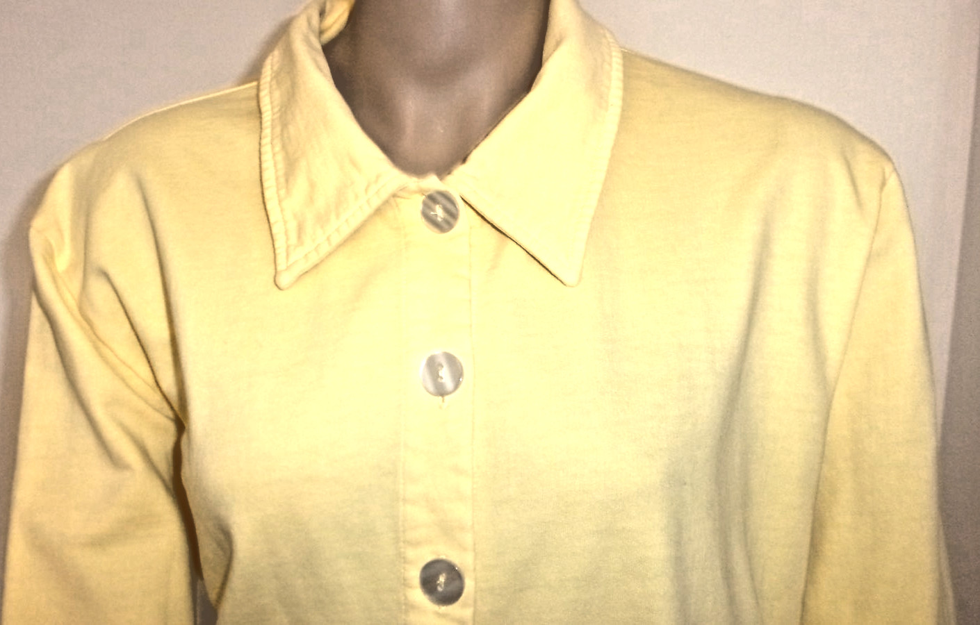 SUN BAY Sweatshirt Jacket Yellow Button Front 3/4… - image 2