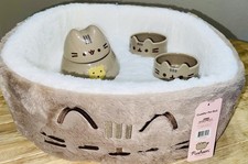 NWT Pusheen Bundle: Plush Cat Bed, 2 Food/Water Bowls And A Treat Canister  