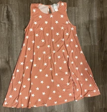 Jamie & Layla Dress Womens Medium Blush White Star Print Sleeveless A Line Swing