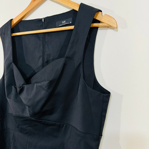 Cue Black Sheath Dress 14 Draped Cowl Neckline Party Cocktail Evening Corporate - Foto 10 di 18