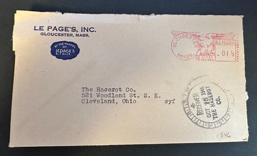 Pegamento LePage - Gloucester Massachusetts 1,5 centavos franqueo censor sobre 1946 - Imagen 1 de 3