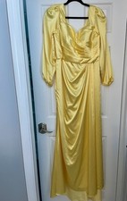 Yellow Gown Long Sleeve Maxi Dress High Slit Party Dress Lined Size L NWT