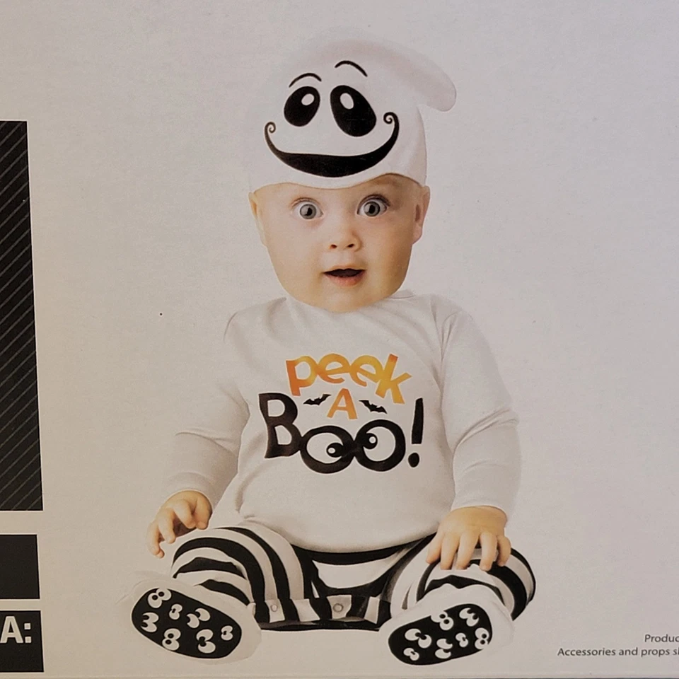 Giggly Ghost 万圣节服装 婴儿 0/6 个月 连身裤 帽子 男孩 女孩 男女通用 婴儿 — 第 2/4 张图片