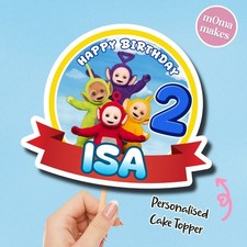 Teletubbie cake topper - personalised rainbow birthday cake decoration