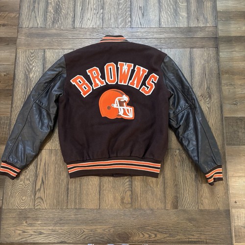 Vintage Cleveland Browns Holloway Jacket Wool With Leather Sleeves Size Small - Picture 1 of 5