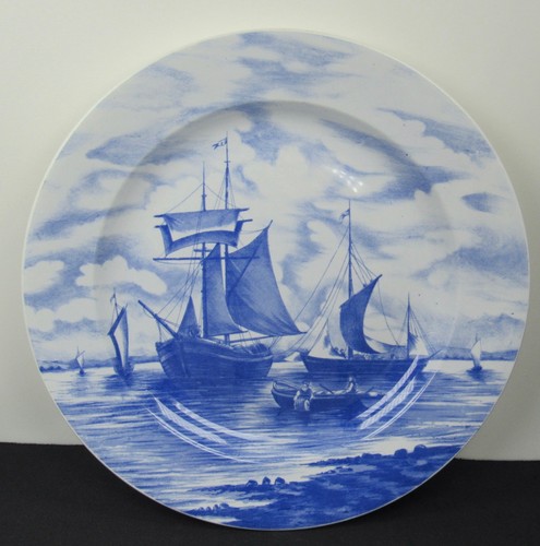Antique Villeroy & Boch Sailing Ships Blue & White Cabinet Plate Made in Germany - Picture 5 of 6