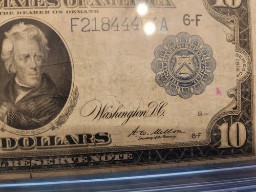 1914 $10 Federal Reserve Note Jackson Large Size Banknote - Picture 8 of 9