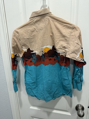 Panhandle Western Button Up Shirt YOUTH BOYS Size (M/10) Desert Theme Spots - Picture 7 of 7