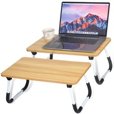 2 Pcs Foldable Laptop Table Lap Desk Mini Bed Tray Portable Stand Wood Color