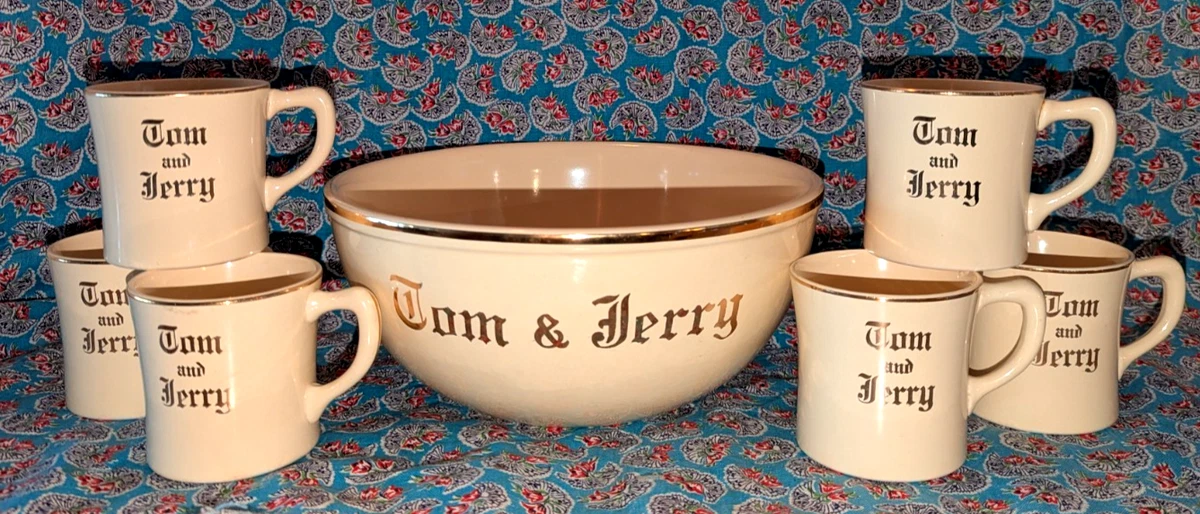 Tom Jerry Punch Bowl Set In Anchor Hocking Fire-King 40s, 50s, 60s
