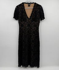 Bisou Bisou Dress Women 8 Black Lace Short Sleeve Fit Flare Fairy Grunge V Neck
