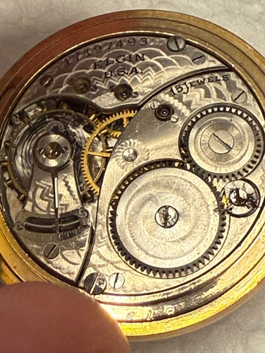 1913 Elgin Pocket Watch Grade 354 Model 2 Size 0s 15j Hunter w/Diamond in case42 - Picture 9 of 12