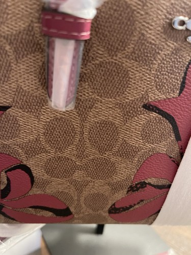 NWT COACH CZ767 Mollie Tote Bag 25 In Signature Tan Canvas With Pink Bow Print - Picture 3 of 21