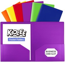 Plastic Folders with Pockets 6 Pack ,Heavy Duty Plastic Folders with 2 Pocket an