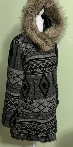 5|48 Chaqueta Abrigo Gris Negro XS Azteca Imitación Piel Capucha Bolsillos Western - Imagen 3 de 9