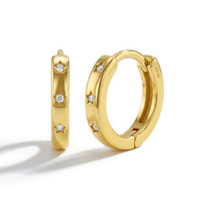 Star CZ 10mm Childrens / Girl Earrings Hoop/Huggie - Gold Plated Sterling Silver