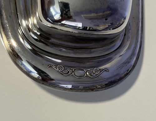 Art Deco Vintage versilberte Butterdose mit Glaseinsatz 8,25"Lx4"B - Bild 6 von 24